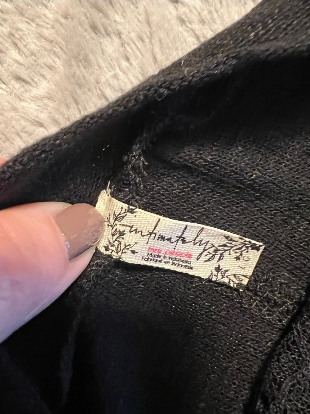 Free People Black Lace Inset Long Sleeve Top